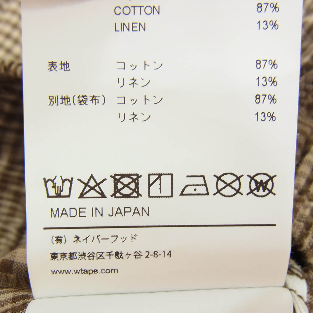 WTAPS ダブルタップス 22SS 221TQDT-PTM05 SEAGULL02 SHORTS LICO POPLIN TEXTILE チェック柄 ショーツ ハーフパンツ ブラウン系 X02【中古】