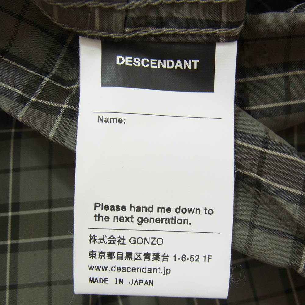 DESCENDANT ディセンダント 21SS 211WVDS-PTM01 SHORE BEACH PANTS チェック柄 テーパード イージー ビーチ パンツ カーキ系 1【新古品】【未使用】【中古】
