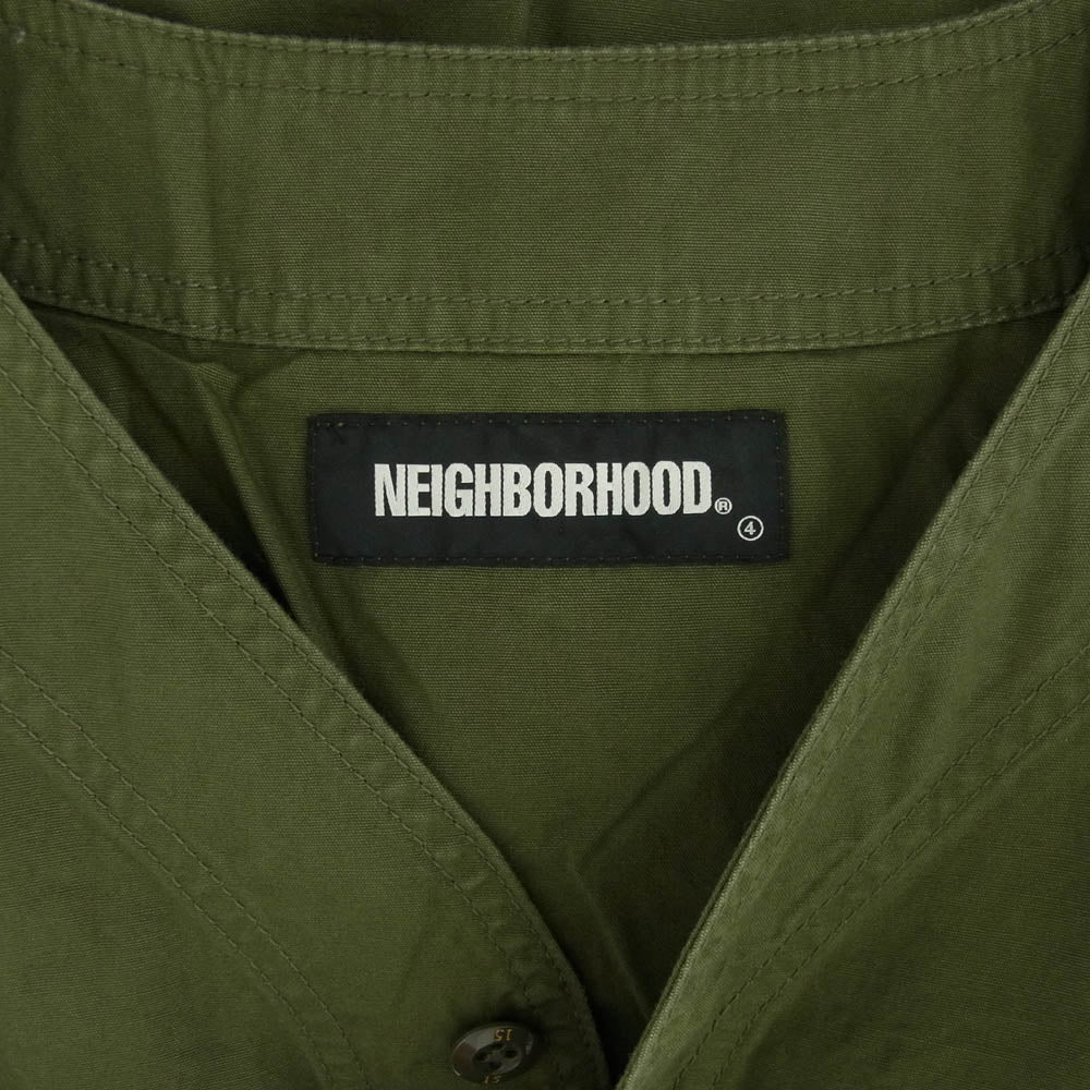 NEIGHBORHOOD ネイバーフッド 22SS 221YTNH-SHM01 NC C-SHIRT L/S ロゴ ロングスリーブ ノーカラー シャツ ジャケット カーキ系 L【美品】【中古】