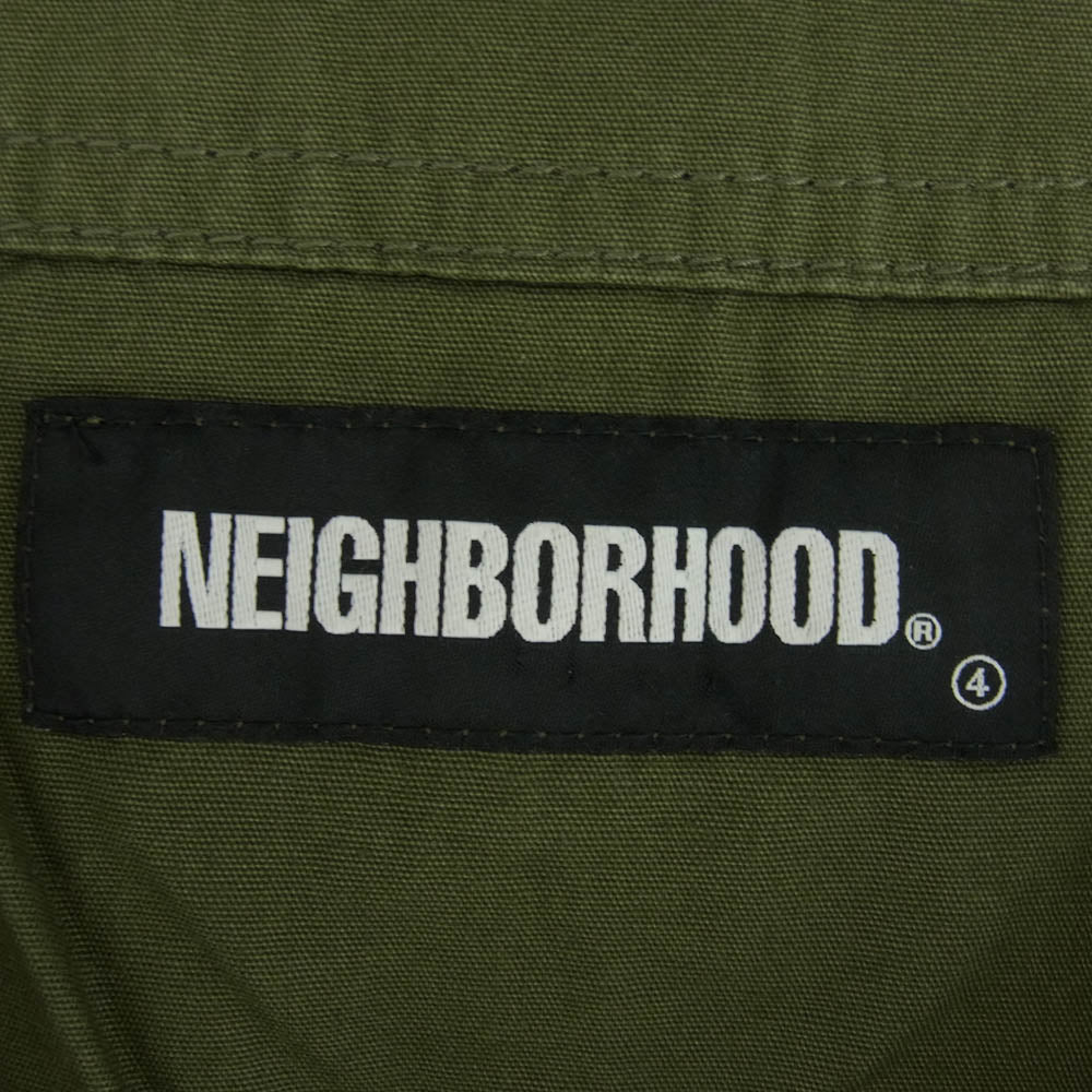NEIGHBORHOOD ネイバーフッド 22SS 221YTNH-SHM01 NC C-SHIRT L/S ロゴ ロングスリーブ ノーカラー シャツ ジャケット カーキ系 L【美品】【中古】