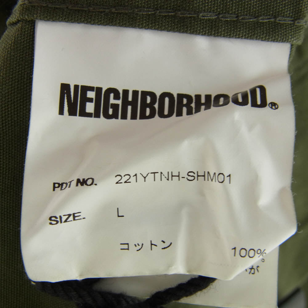 NEIGHBORHOOD ネイバーフッド 22SS 221YTNH-SHM01 NC C-SHIRT L/S ロゴ ロングスリーブ ノーカラー シャツ ジャケット カーキ系 L【美品】【中古】