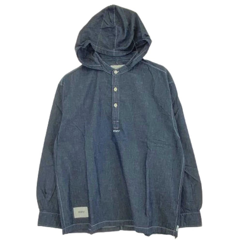 WTAPS ダブルタップス 21SS 211BRDT-SHM05 FALCONER LS DENIM バンドカラー フーデッド フーディ シャンブレー 長袖 シャツ インディゴブルー系 03【新古品】【未使用】【中古】