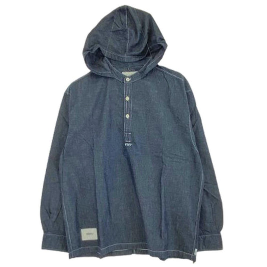WTAPS ダブルタップス 21SS 211BRDT-SHM05 FALCONER LS DENIM バンドカラー フーデッド フーディ シャンブレー 長袖 シャツ インディゴブルー系 03【新古品】【未使用】【中古】