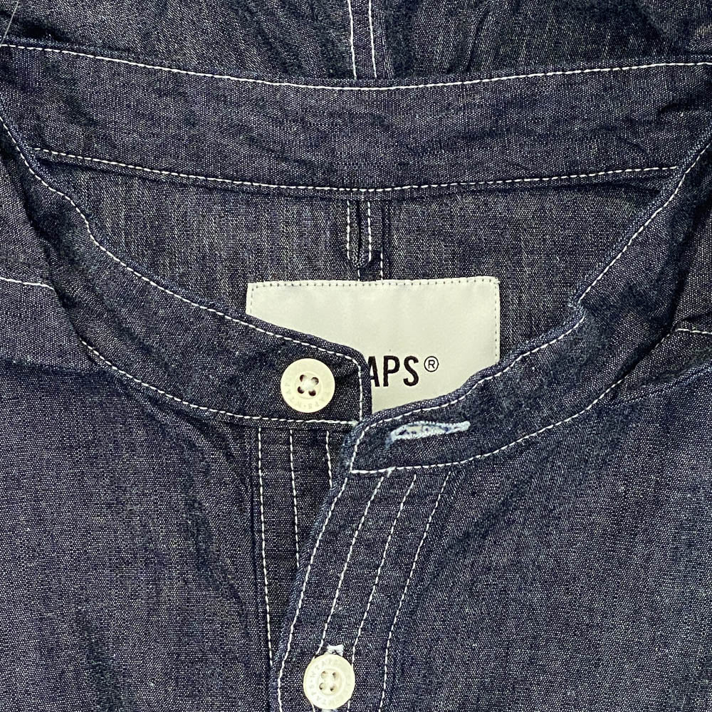WTAPS ダブルタップス 21SS 211BRDT-SHM05 FALCONER LS DENIM バンドカラー フーデッド フーディ シャンブレー 長袖 シャツ インディゴブルー系 03【新古品】【未使用】【中古】