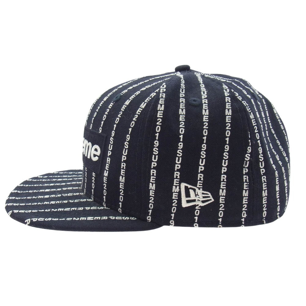 Supreme シュプリーム 19SS × NEW ERA ニューエラ Text Stripe New Era Cap テキストストライプ ベースボールキャップ ダークネイビー系【中古】