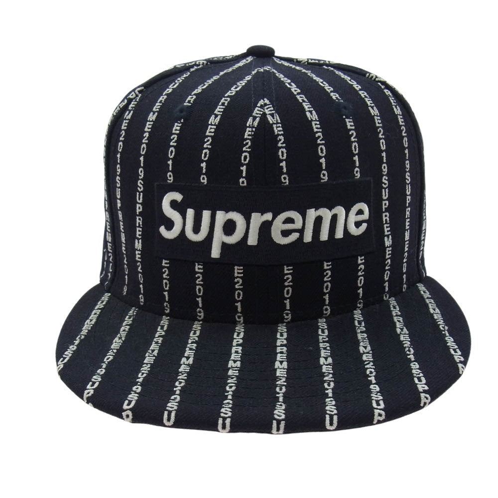 Supreme シュプリーム 19SS × NEW ERA ニューエラ Text Stripe New Era Cap テキストストライプ ベースボールキャップ ダークネイビー系【中古】