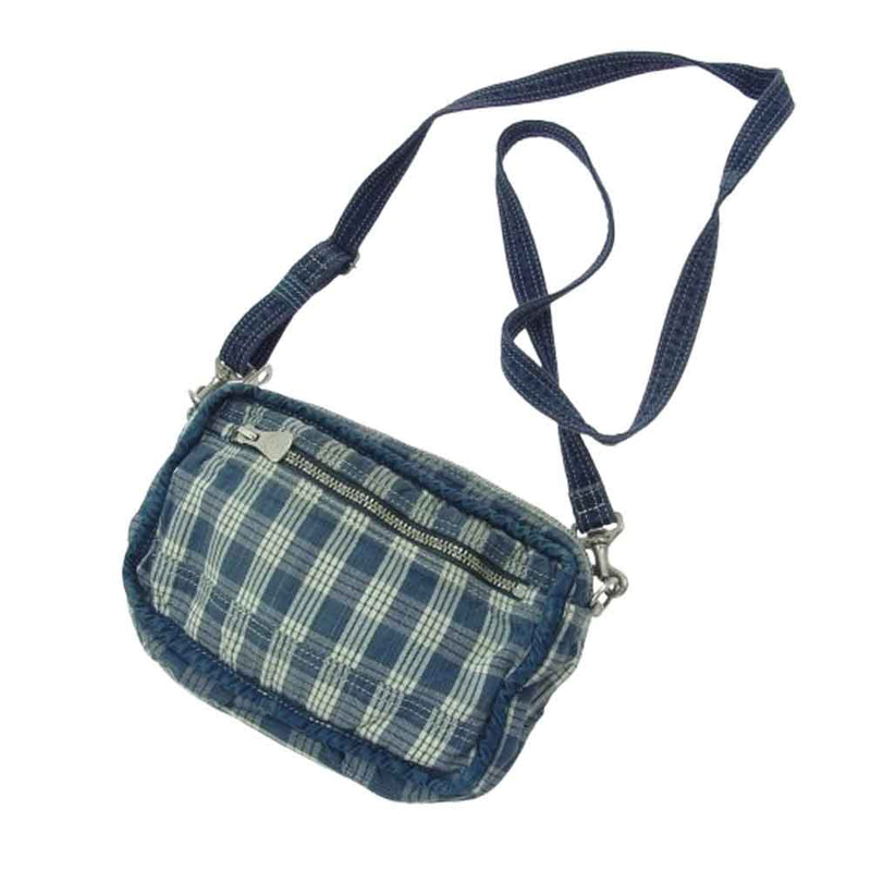 PORTER CLASSIC ポータークラシック ダメージ加工 チェック リバーシブル ショルダーバッグ ブルー系【中古】