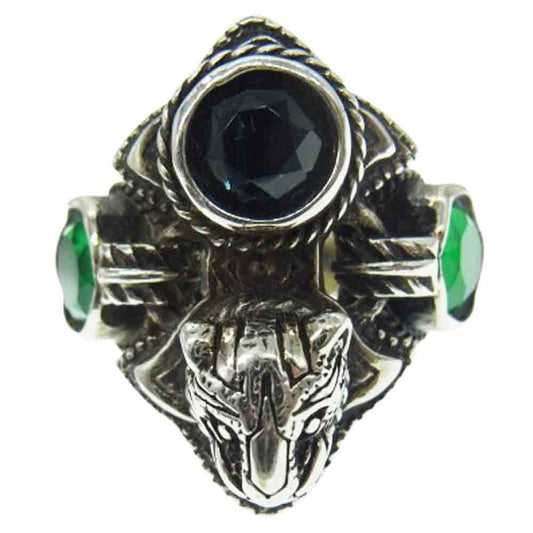 GUCCI グッチ ミケーレ期 タイガーヘッド ストーン インターロッキング リング シルバー系 ブルー系 グリーン系 17.5号【中古】