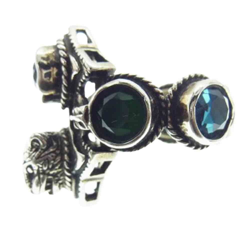 GUCCI グッチ ミケーレ期 タイガーヘッド ストーン インターロッキング リング シルバー系 ブルー系 グリーン系 17.5号【中古】