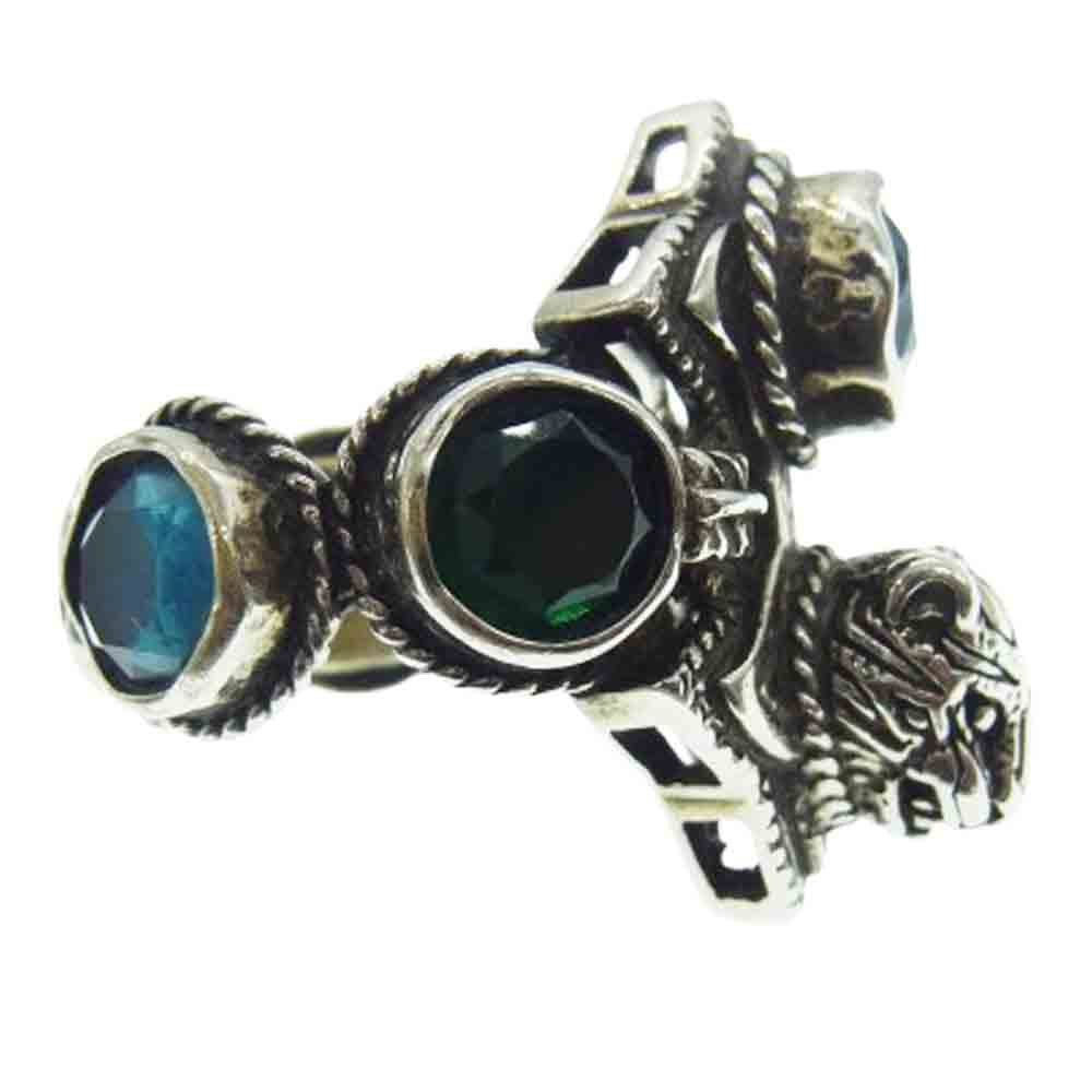 GUCCI グッチ ミケーレ期 タイガーヘッド ストーン インターロッキング リング シルバー系 ブルー系 グリーン系 17.5号【中古】