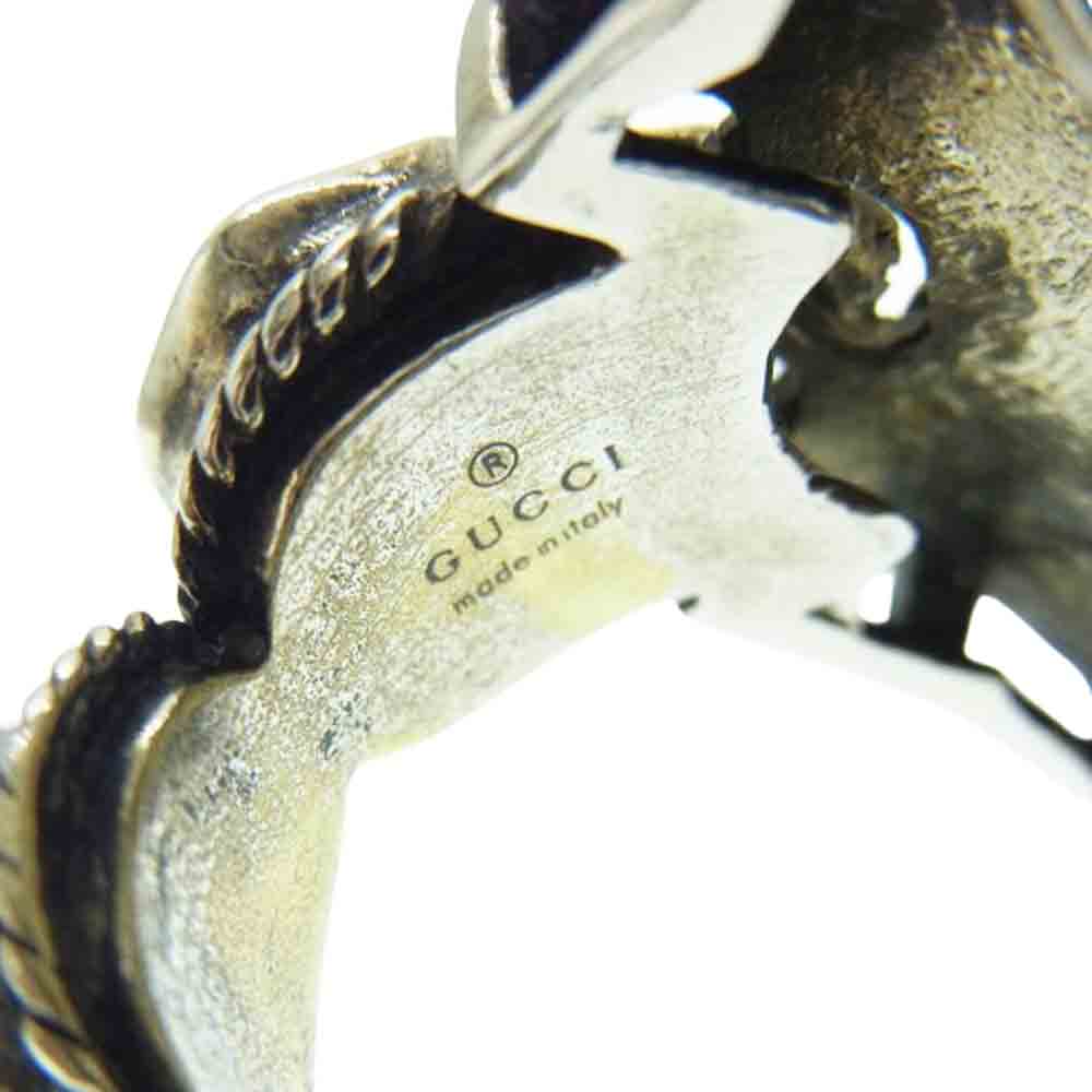 GUCCI グッチ ミケーレ期 タイガーヘッド ストーン インターロッキング リング シルバー系 ブルー系 グリーン系 17.5号【中古】