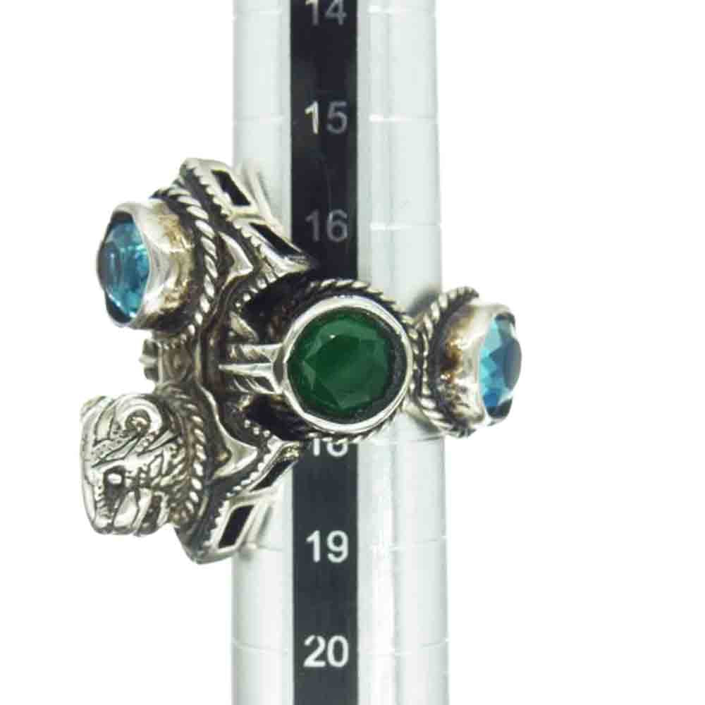 GUCCI グッチ ミケーレ期 タイガーヘッド ストーン インターロッキング リング シルバー系 ブルー系 グリーン系 17.5号【中古】
