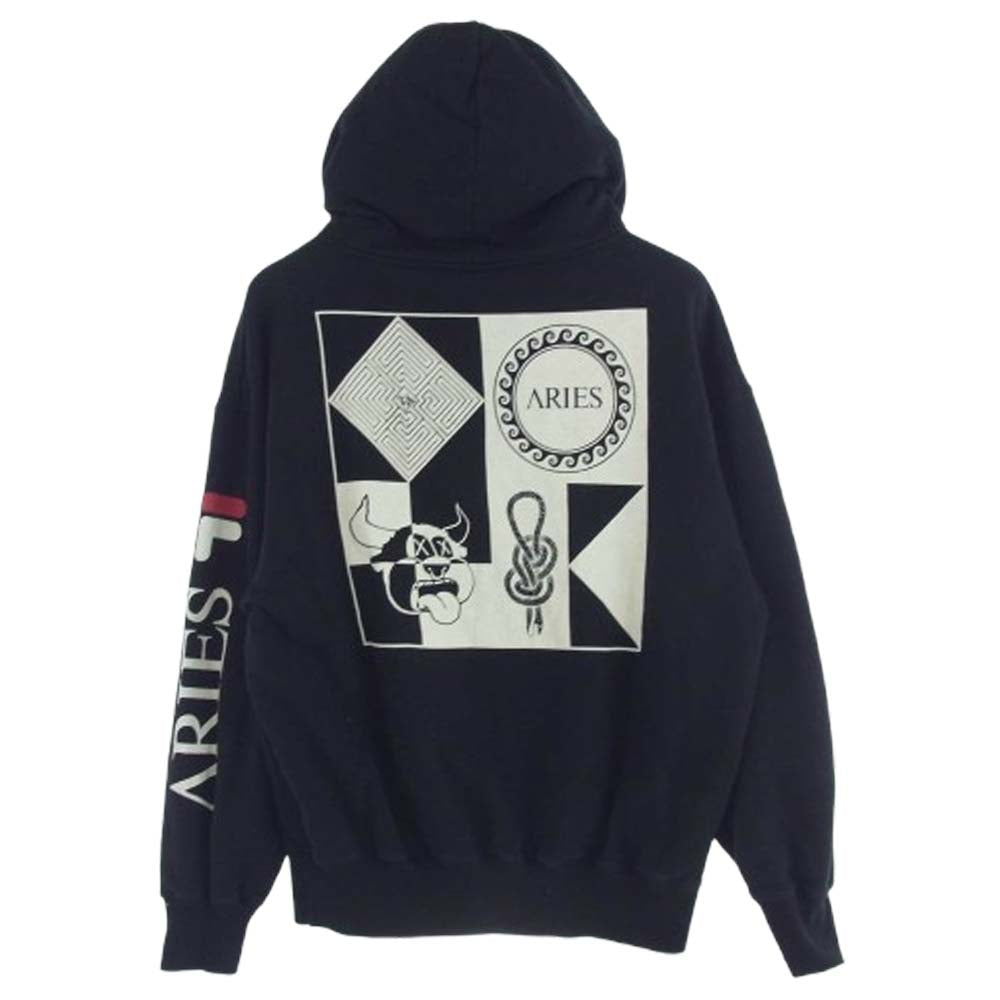 アリーズ FILA フィラ hoodie ロゴ プルオーバー パーカー ブラック系 S【中古】