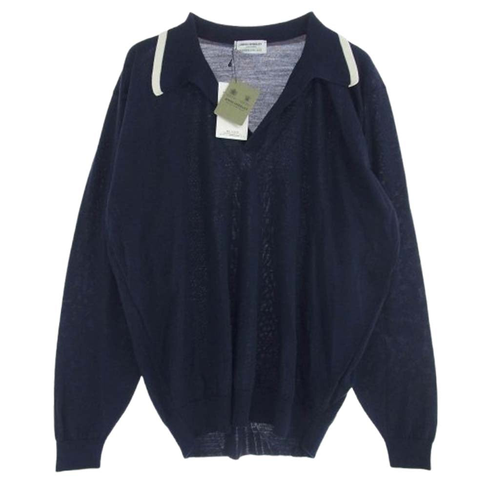 JOHN SMEDLEY ジョンスメドレー TOMORROWLAND 別注 ウール スキッパー ネック ニット ダークネイビー系 M【中古】