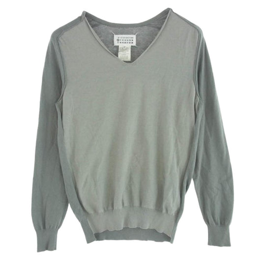 MAISON MARTIN MARGIELA メゾンマルタンマルジェラ 12SS S50HA0323 イタリア製 10ライン 4つタグ Vネック パネル切替 ニット コットン ニット セーター グレー系 S【中古】