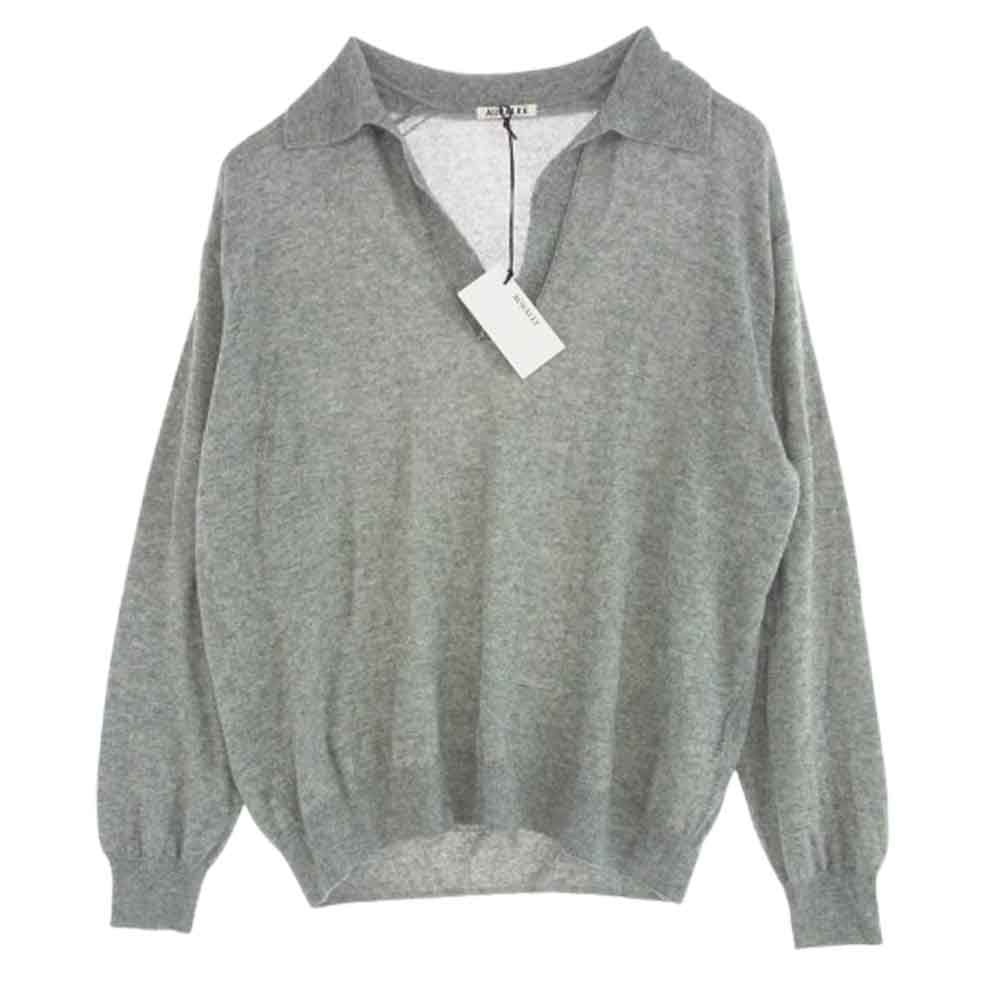 AURALEE オーラリー A24SP02SC SUPER FINE CASHMERE SILK KNIT SKIPPER POLO カシミヤ シルク スキッパー ポロ シャツ グレー系 3【美品】【中古】