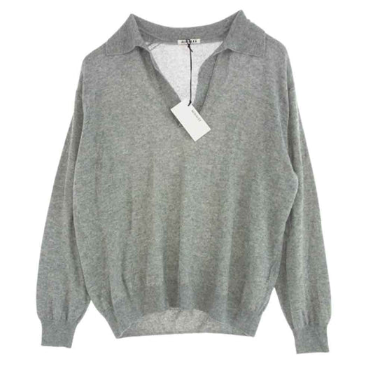 AURALEE オーラリー A24SP02SC SUPER FINE CASHMERE SILK KNIT SKIPPER POLO カシミヤ シルク スキッパー ポロ シャツ グレー系 3【美品】【中古】