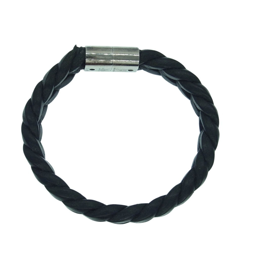 GUCCI グッチ 編み込み レザー ブレスレット シルバー系 ブラック系【中古】