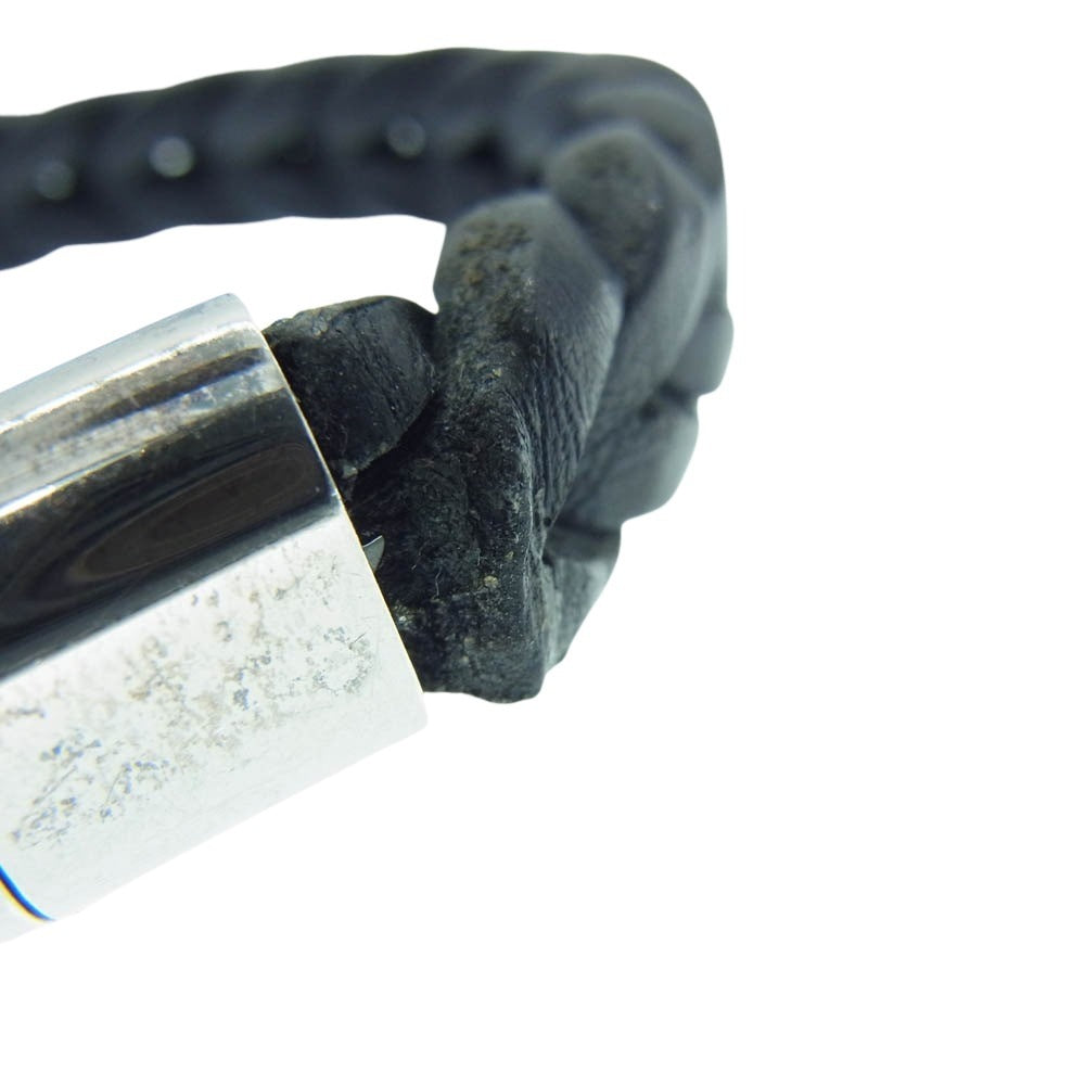 GUCCI グッチ 編み込み レザー ブレスレット シルバー系 ブラック系【中古】