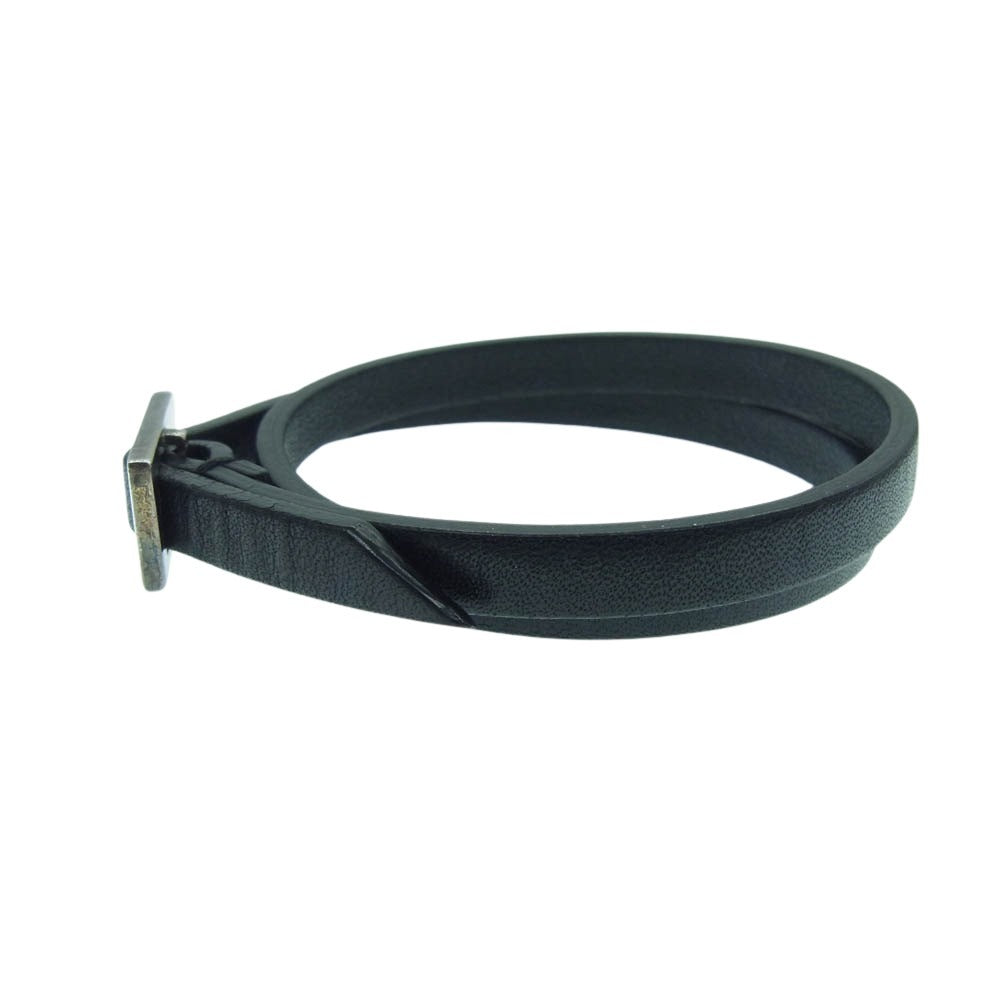 GUCCI グッチ シルバー925バックル レザー 2連 ブレスレット ブラック系【中古】
