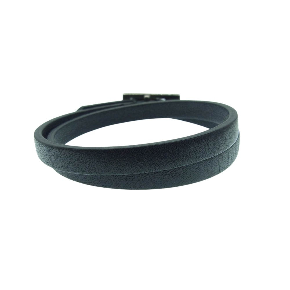 GUCCI グッチ シルバー925バックル レザー 2連 ブレスレット ブラック系【中古】