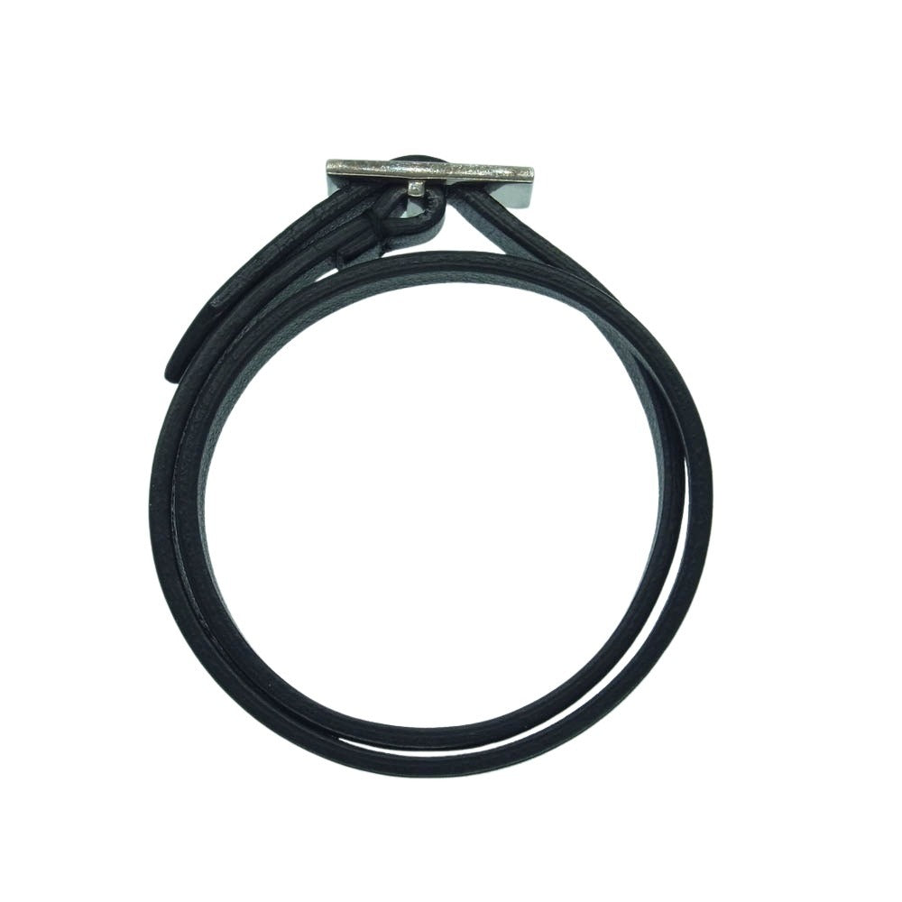 GUCCI グッチ シルバー925バックル レザー 2連 ブレスレット ブラック系【中古】