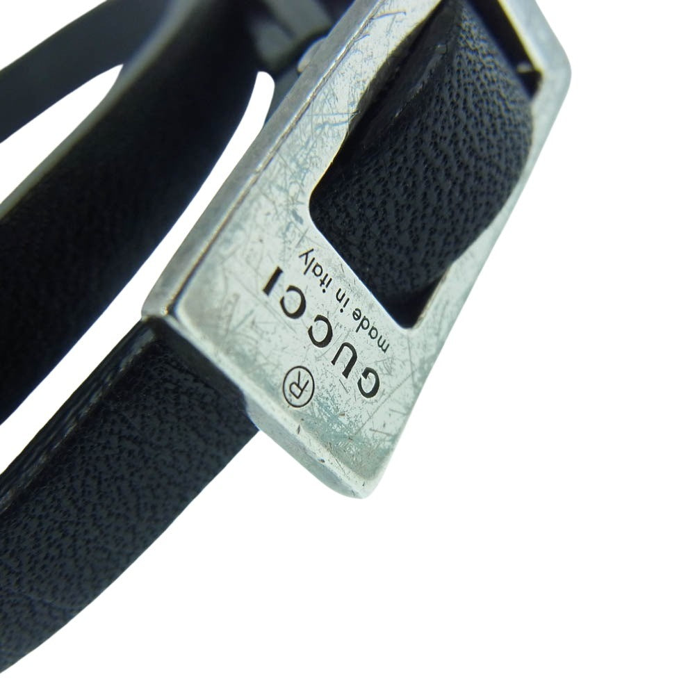 GUCCI グッチ シルバー925バックル レザー 2連 ブレスレット ブラック系【中古】