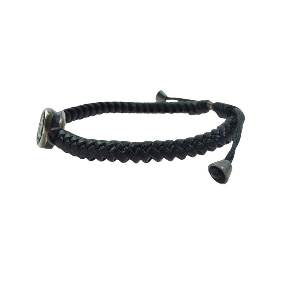 GUCCI グッチ クレスト エンブレム 編み込みレザー ブレスレット ブラック系【中古】