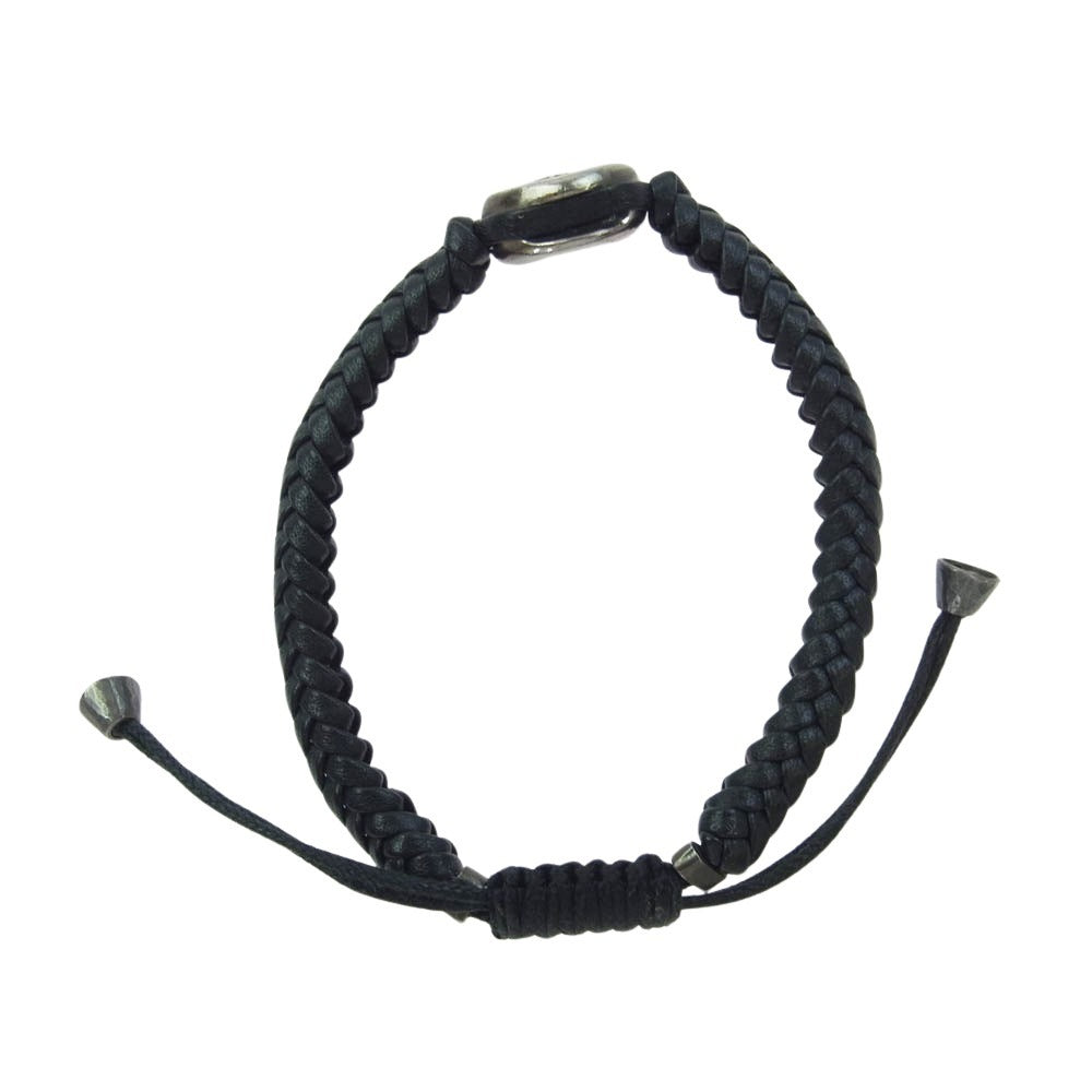 GUCCI グッチ クレスト エンブレム 編み込みレザー ブレスレット ブラック系【中古】