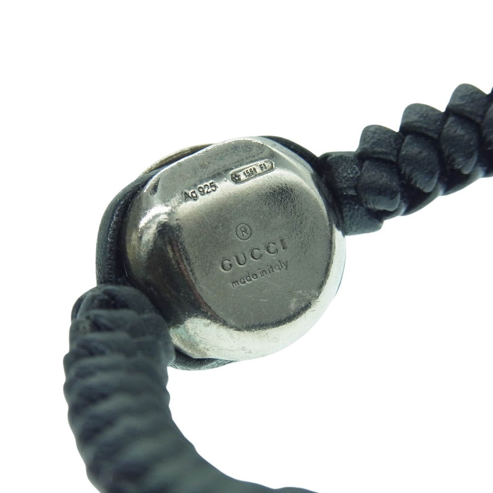GUCCI グッチ クレスト エンブレム 編み込みレザー ブレスレット ブラック系【中古】