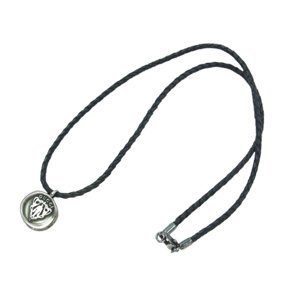 GUCCI グッチ クレストコイン レザー ネックレス ブラック系 シルバー系【中古】