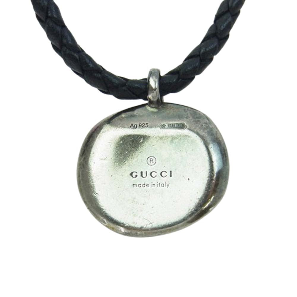 GUCCI グッチ クレストコイン レザー ネックレス ブラック系 シルバー系【中古】