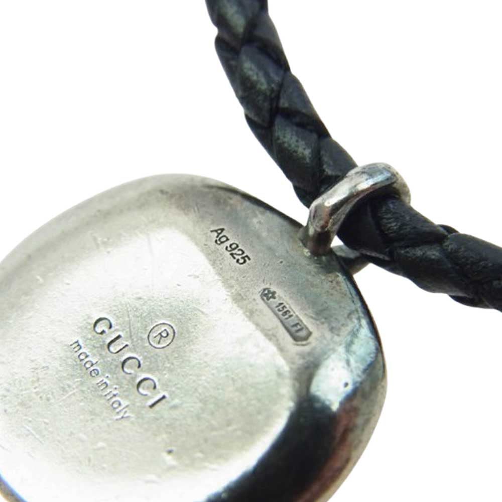 GUCCI グッチ クレストコイン レザー ネックレス ブラック系 シルバー系【中古】