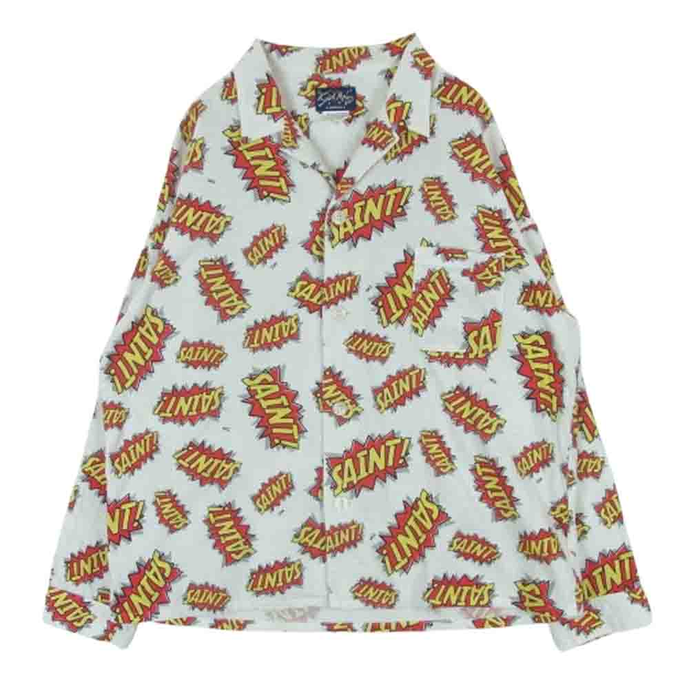 SAINT MICHAEL セントマイケル 22AW SM-A22-0000-027 PAJAMA SHIRT POW パジャマ 長袖 シャツ ホワイト系 レッド系 イエロー系 L【中古】