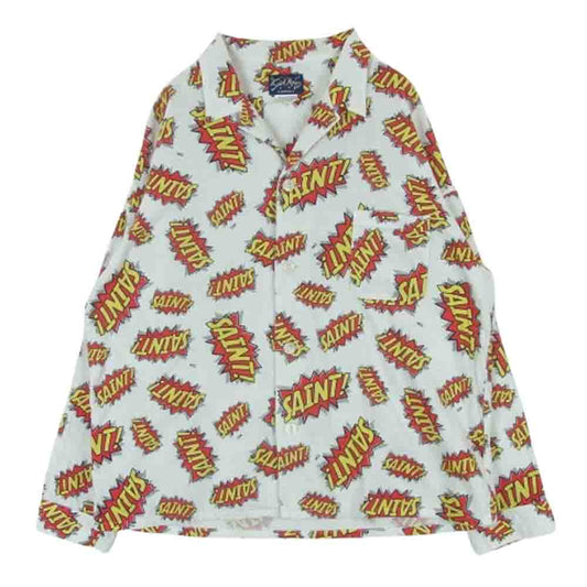 SAINT MICHAEL セントマイケル 22AW SM-A22-0000-027 PAJAMA SHIRT POW パジャマ 長袖 シャツ ホワイト系 レッド系 イエロー系 L【中古】