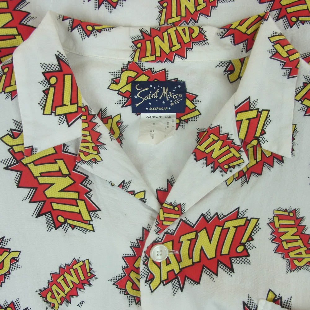 SAINT MICHAEL セントマイケル 22AW SM-A22-0000-027 PAJAMA SHIRT POW パジャマ 長袖 シャツ ホワイト系 レッド系 イエロー系 L【中古】