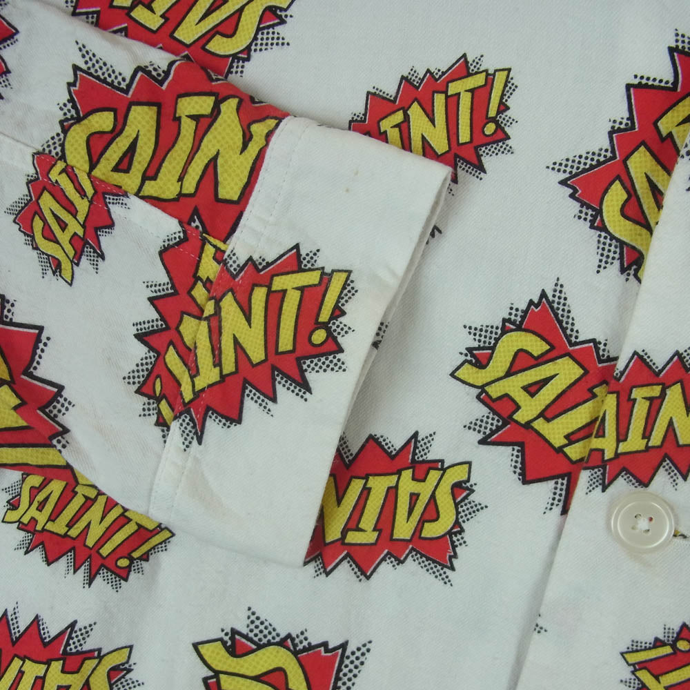 SAINT MICHAEL セントマイケル 22AW SM-A22-0000-027 PAJAMA SHIRT POW パジャマ 長袖 シャツ ホワイト系 レッド系 イエロー系 L【中古】