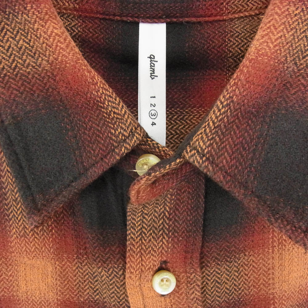 glamb グラム オンブレチェック コットン 長袖シャツ オレンジ系 3【中古】