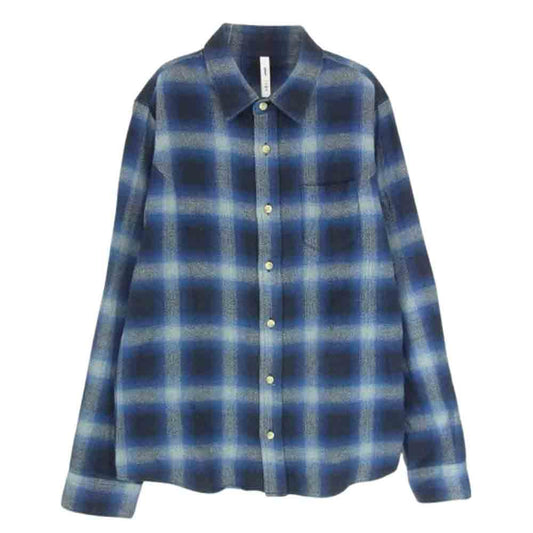 glamb グラム オンブレチェック コットン ロングスリーブ 長袖 シャツ ブルー系 3【中古】