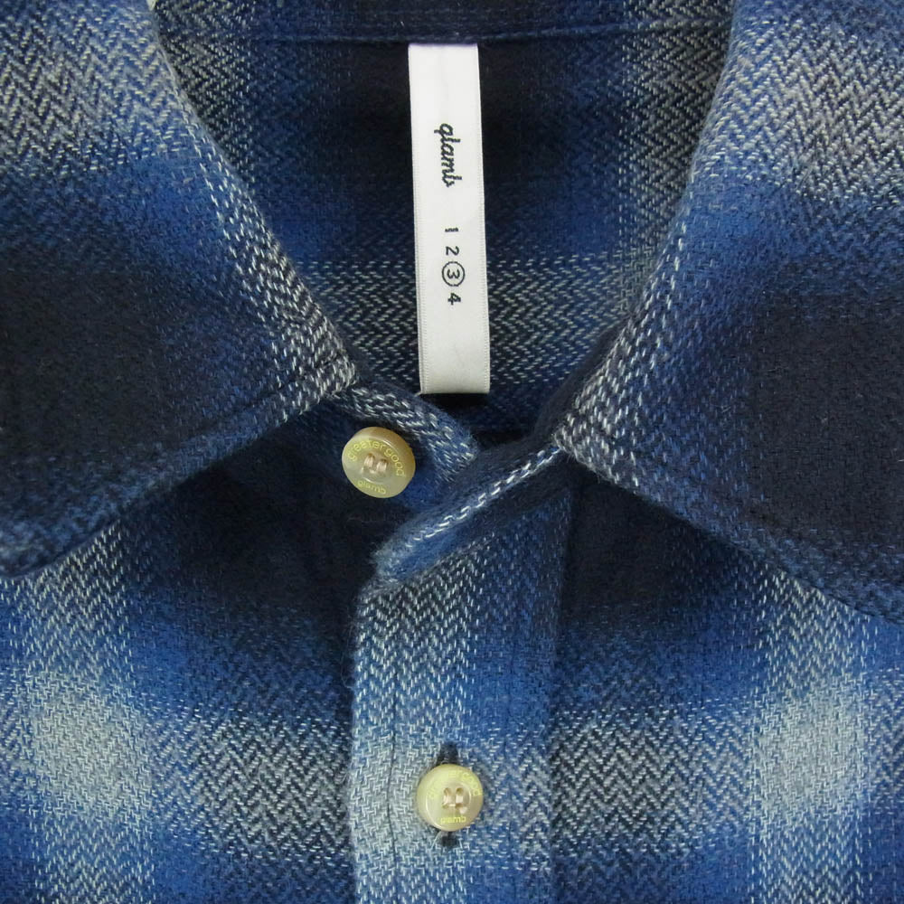 glamb グラム オンブレチェック コットン ロングスリーブ 長袖 シャツ ブルー系 3【中古】