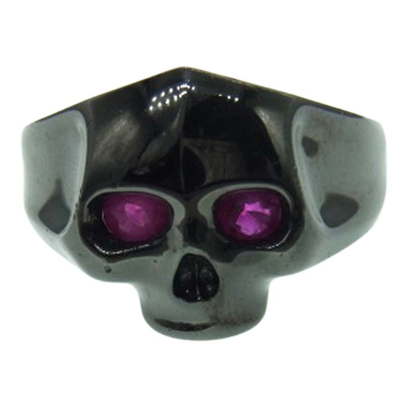 PUERTA DEL SOL プエルタデルソル ブラックロジウムコーティング ルビーカスタム スカル リング ブラック系 21号【中古】