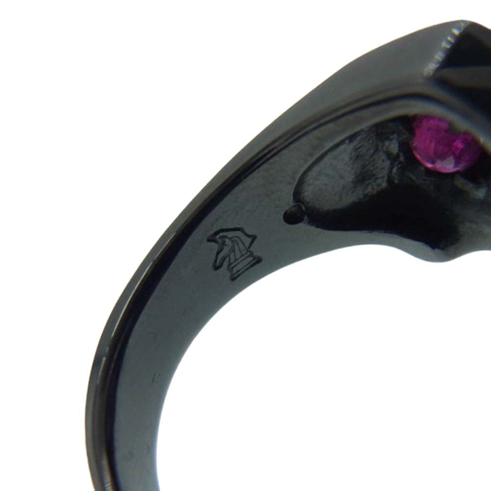 PUERTA DEL SOL プエルタデルソル ブラックロジウムコーティング ルビーカスタム スカル リング ブラック系 21号【中古】