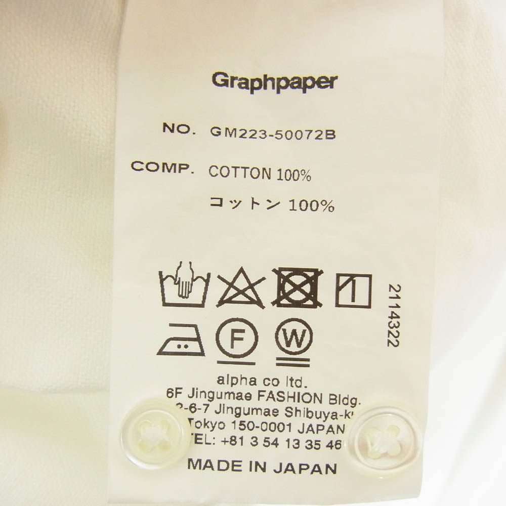 GRAPHPAPER グラフペーパー GM223-50072B Oxford Oversized Band Collar Shirt オックスフォード オーバーサイズド バンドカラー 長袖シャツ ホワイト系 F【中古】