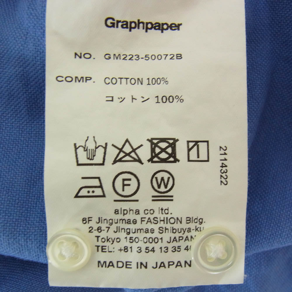 GRAPHPAPER グラフペーパー GM223-50072B Oxford Oversized Band Collar Shirt オックスフォード オーバーサイズド バンドカラー 長袖シャツ ブルー系 F【中古】