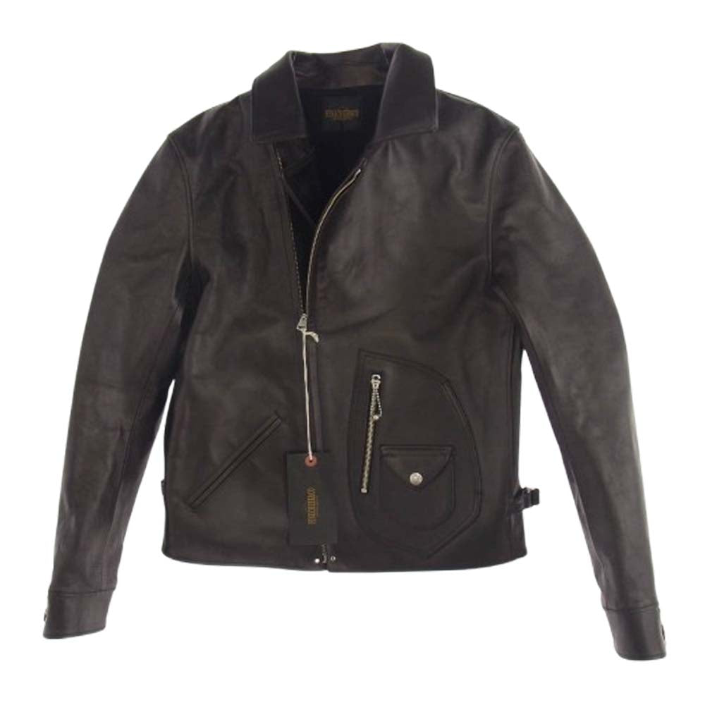 FINE CREEK LEATHERS ファインクリークレザー 24SS ACJK057 Sports Jacket Berkeley horseleather バークレイホースハイド ダブル スポーツ レザージャケット ブラック系 38【新古品】【未使用】【中古】