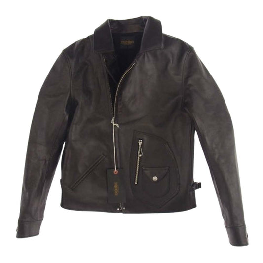 FINE CREEK LEATHERS ファインクリークレザー 24SS ACJK057 Sports Jacket Berkeley horseleather バークレイホースハイド ダブル スポーツ レザージャケット ブラック系 38【新古品】【未使用】【中古】