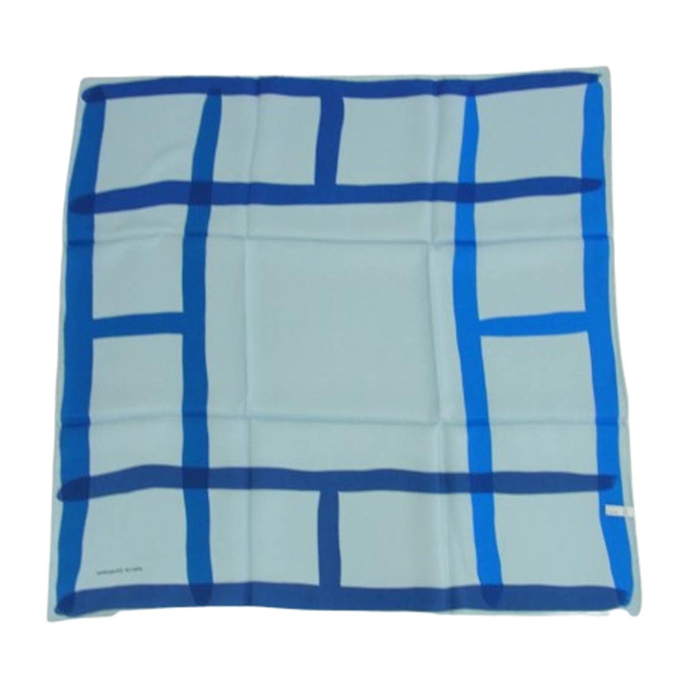 Herve Chapelier エルベ・シャプリエ シルク100％ FOULARDHC スカーフ ブルー系【美品】【中古】