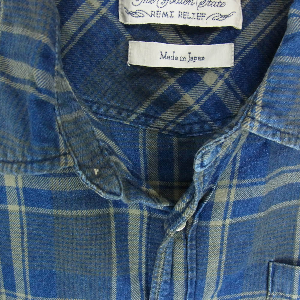 REMI RELIEF レミレリーフ コットン チェック シャツ ネイビー系 M【中古】