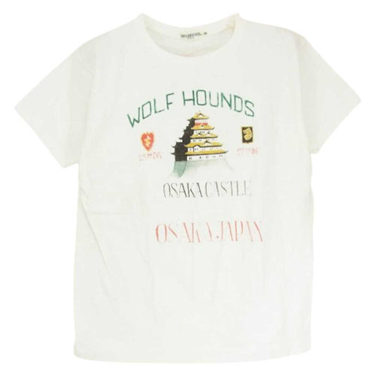 WAREHOUSE ウエアハウス HELLER'S CAFE ヘラーズカフェ WOLF HOUNDS 多色染み込みプリント Tシャツ ホワイト系 38【中古】