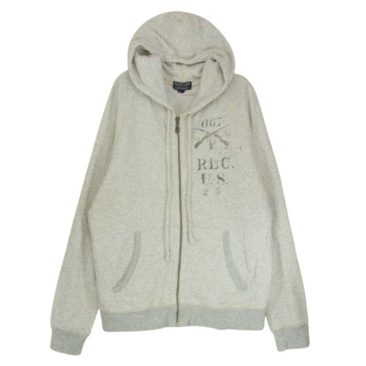 POLO RALPH LAUREN ポロ・ラルフローレン POLO JEANS U.S.R.L 刺繍 ミリタリー プリント フルジップ スウェット パーカー グレー系 L【中古】